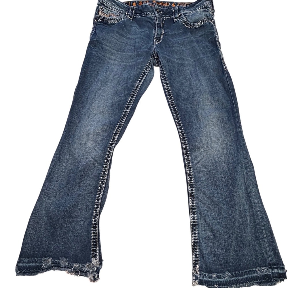 Y2K Rock Revival Betty Easy Bootcut Womens Jeans 32x29 Heavy Wear Rhinestones